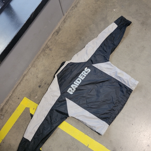 Raiders Jacket Mens Large Black Pullover Wind Breaker Apex One Vintage NFL - Picture 8 of 8